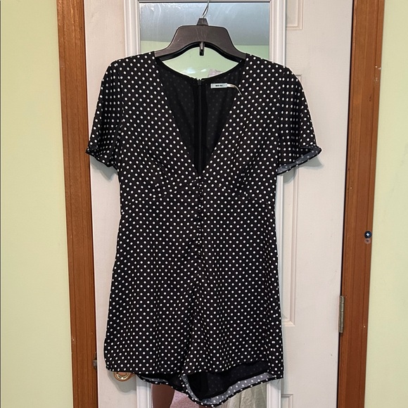 Kimchi Blue Black and White Polka Dot Romper - Picture 1 of 3